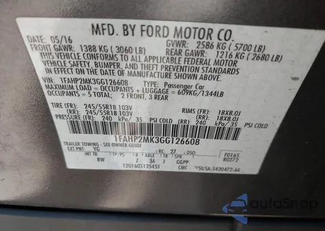 2016 Ford Police Interceptor z USA, uszkodzony, nr VIN 1FAHP2MK3GG126608